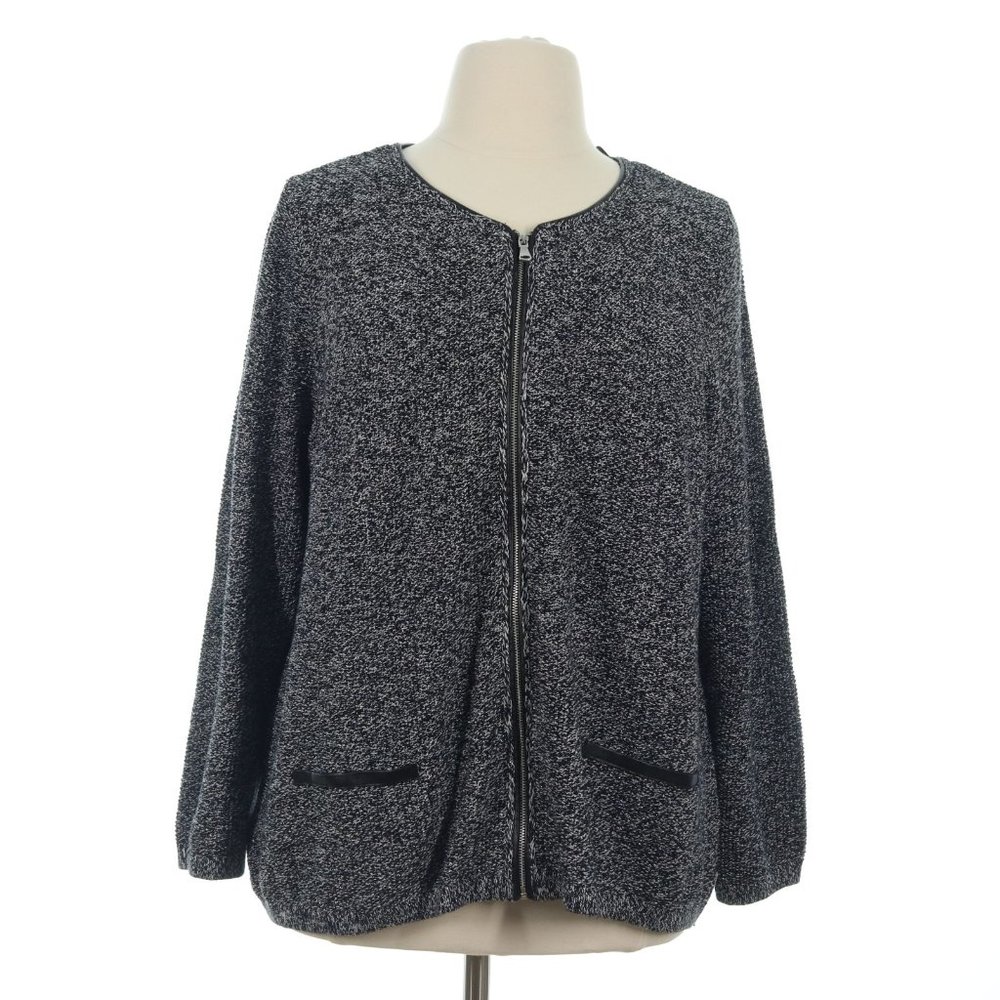 Catherines Women's Gray Faux Leather Accent Knit Full Zip Sweater NWT